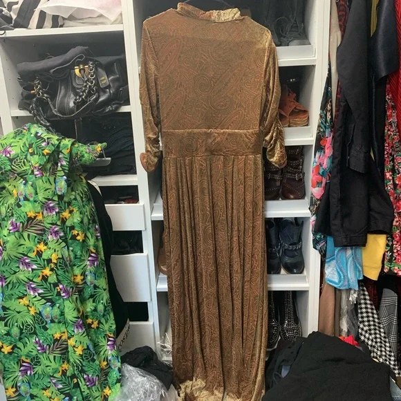 Unique vintage overcoat coat duster gold color velvet dress - Picture 6 of 7